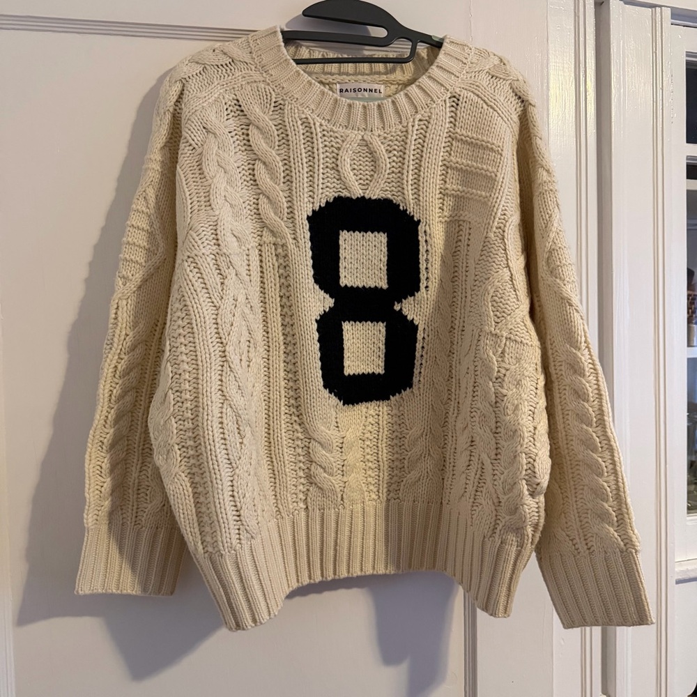 Maisonnel Cream Cable-Knit Sweater with Black '8'